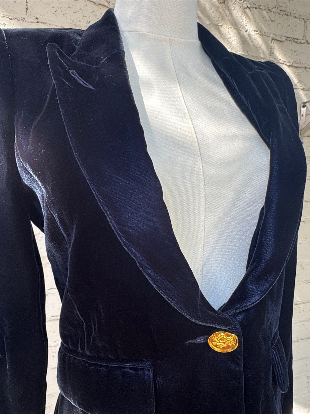 Smythe Velvet Peaked Lapel Blazer Sapphire Blue Size 2 - Picture 8 of 16
